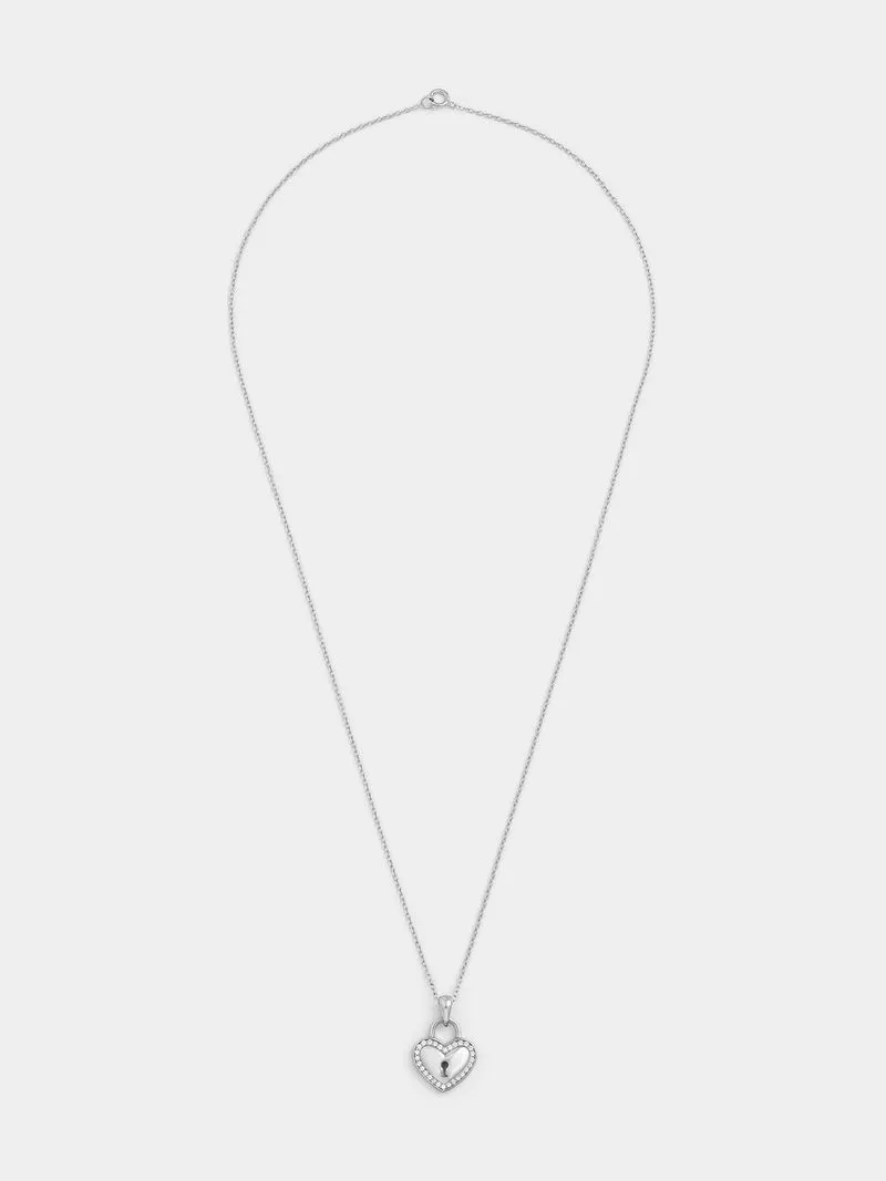 Sterling Silver Cubic Zirconia Heart Lock Pendant