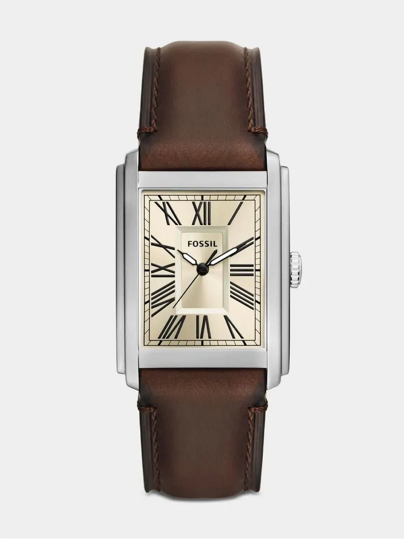 Fossil Carraway Stainless Steel Brown Leather Watch