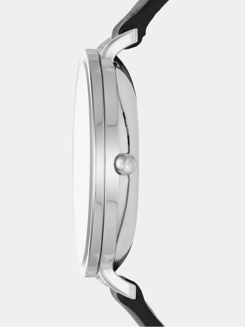 Skagen Women's Hagen Silver Plated Stainless Steel & Black Leather Watch