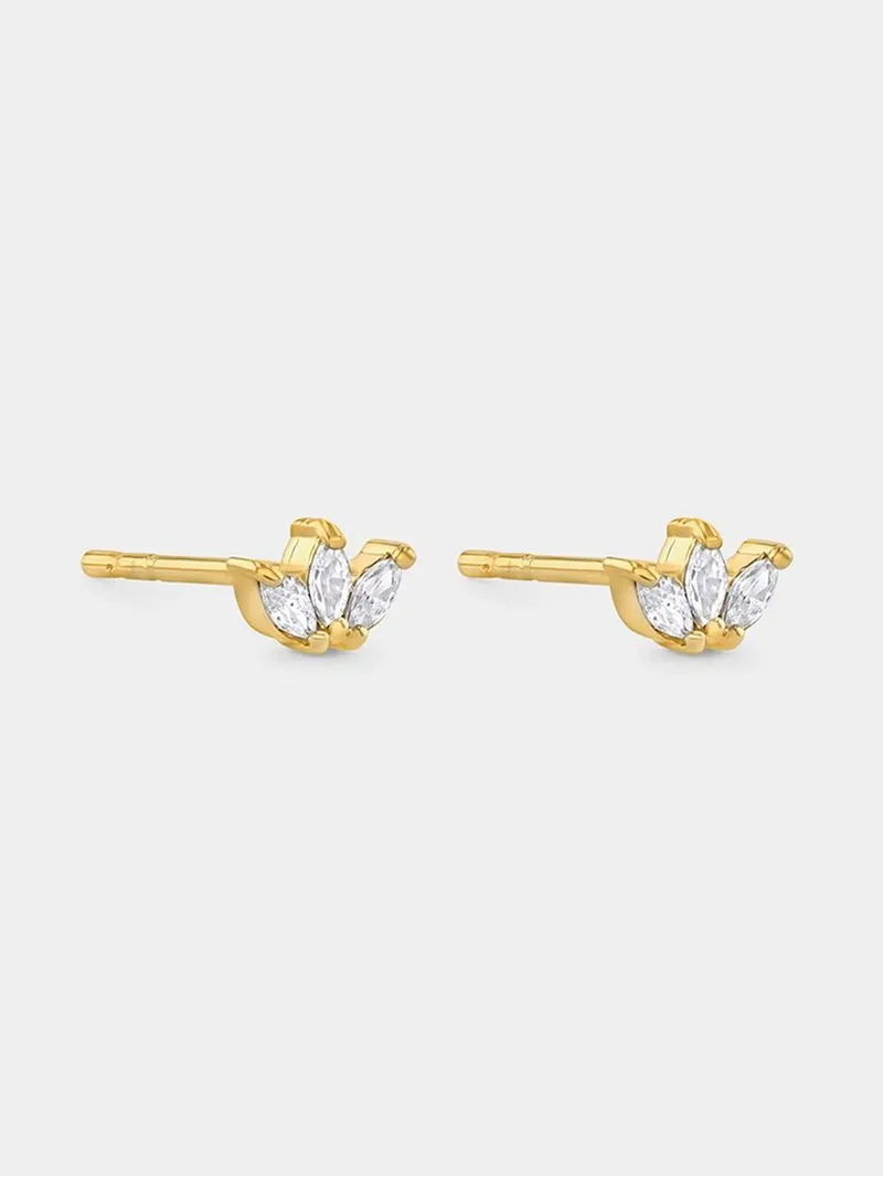Rose Gold Plated Cubic Zirconia Women’s Marquise Trio Stud Earrings