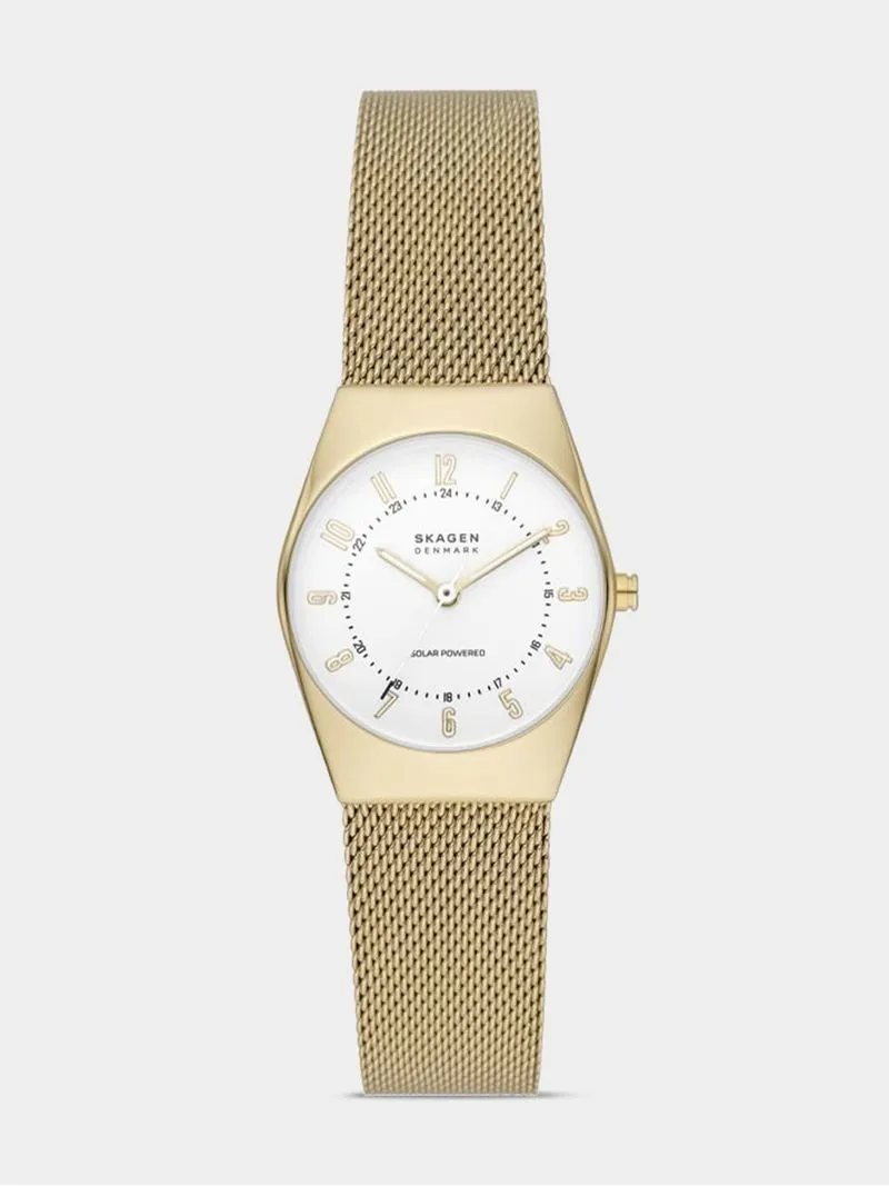 Skagen Women's Grenen Lille Solar Powered Gold Plated Stainless Steel Mesh Watch