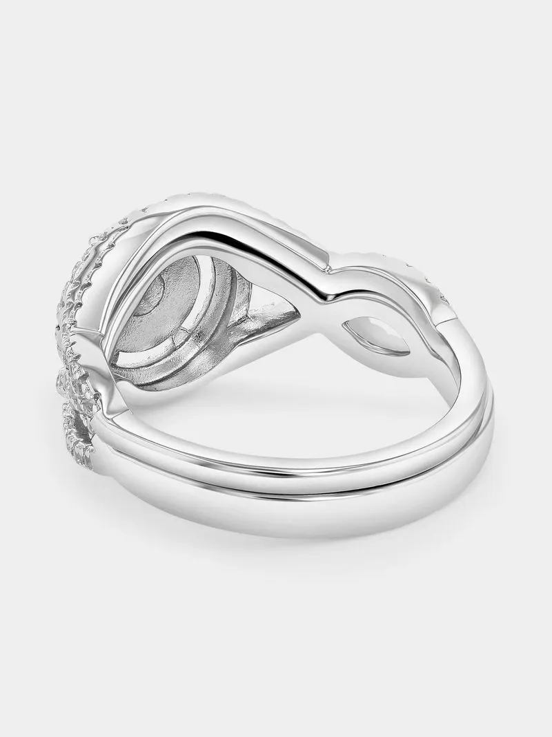Silver Diamond & Created Sapphire Classic Ring