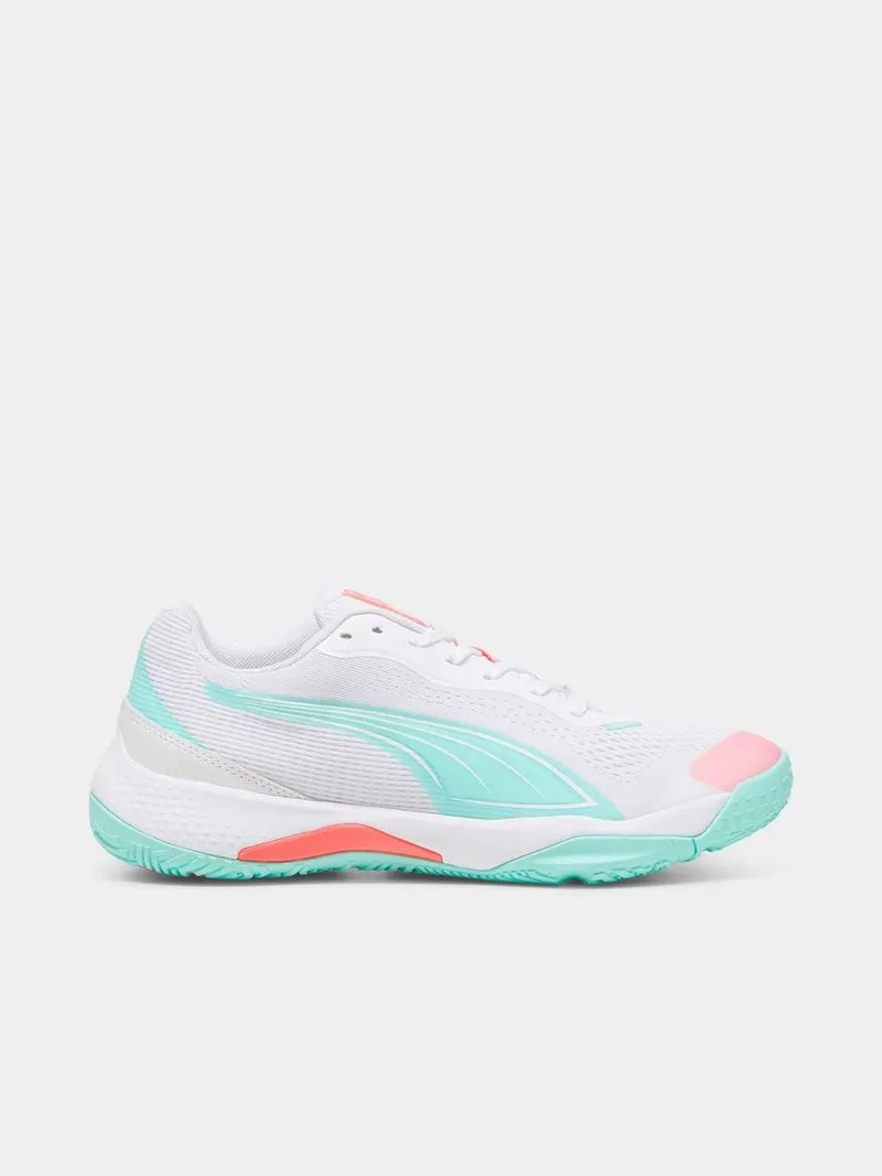 Womens Puma Solarstrike III W+ White/Electric Peppermint Court Shoes
