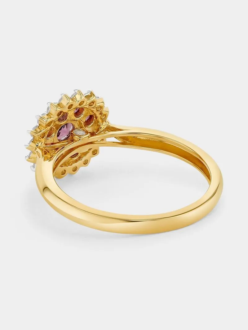 Yellow Gold Rhodolite & White Sapphire Round Cluster Ring