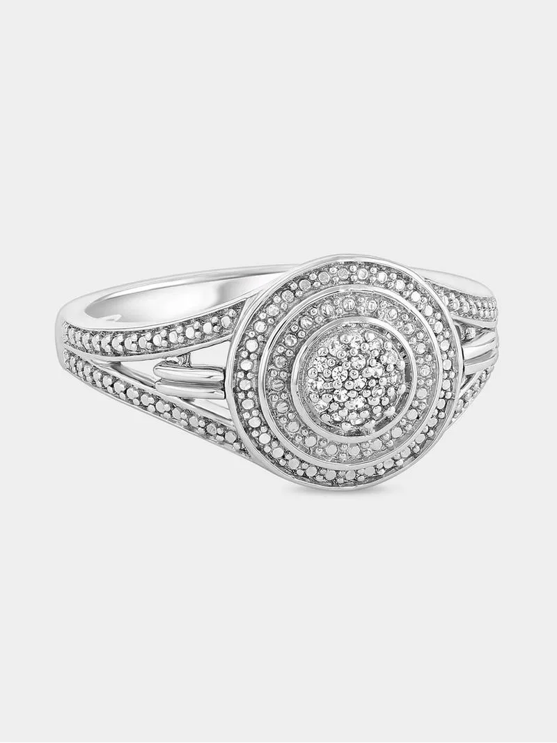 Sterling Silver Diamond & Created White Sapphire Round Halo Ring