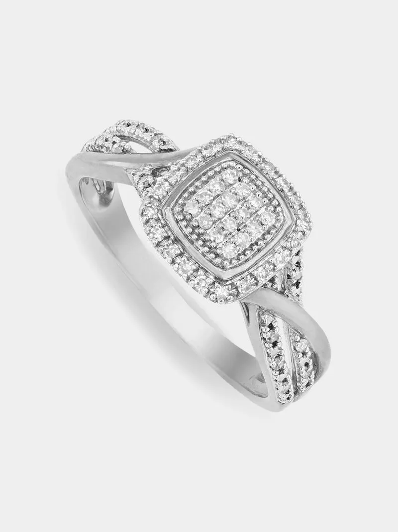 9ct Gold 0.15ct Diamond Cushion Twist Ring