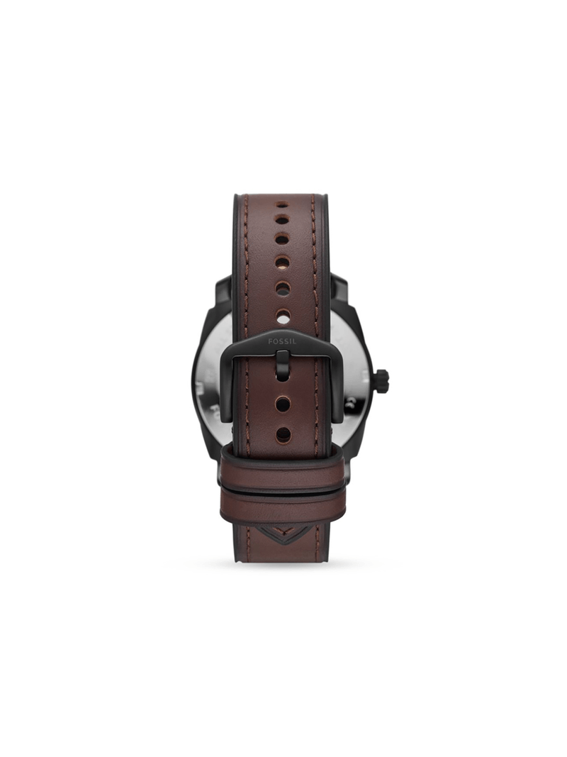 Fossil Men's Machine Black Toned & Brown Leather Watch