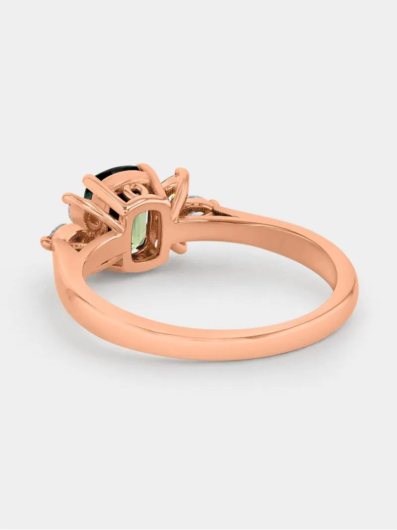 Rose Gold Diamond & Natural Teal Sapphire Cushion Embrace Women’s Ring