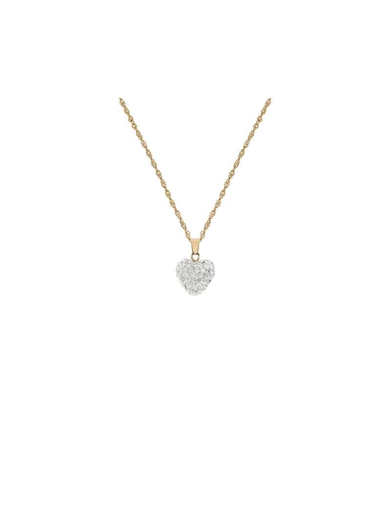 Yellow Gold & Sterling Silver Crystal Heart pendant on chain.