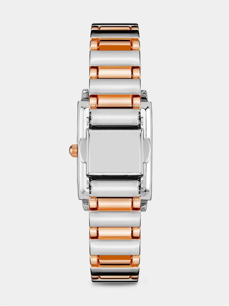 Anne Klein Rose & Silver Plated Rectangular Bracelet Watch