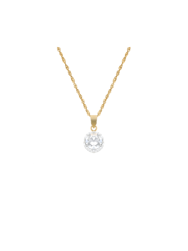 Yellow Gold Crystal Halo pendant on bonded chain