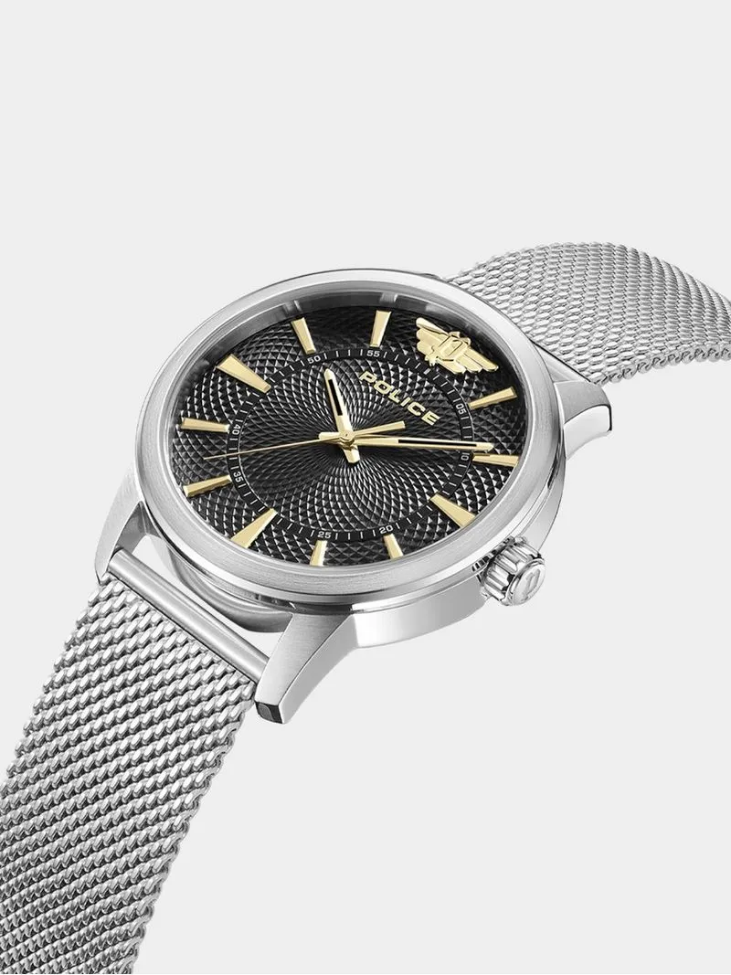 Police Raho Black & Gold Dial Stainless Steel Mesh Watch