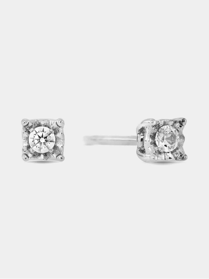 9ct White Gold & 0.10ct Diamond Solitaire Stud Earrings