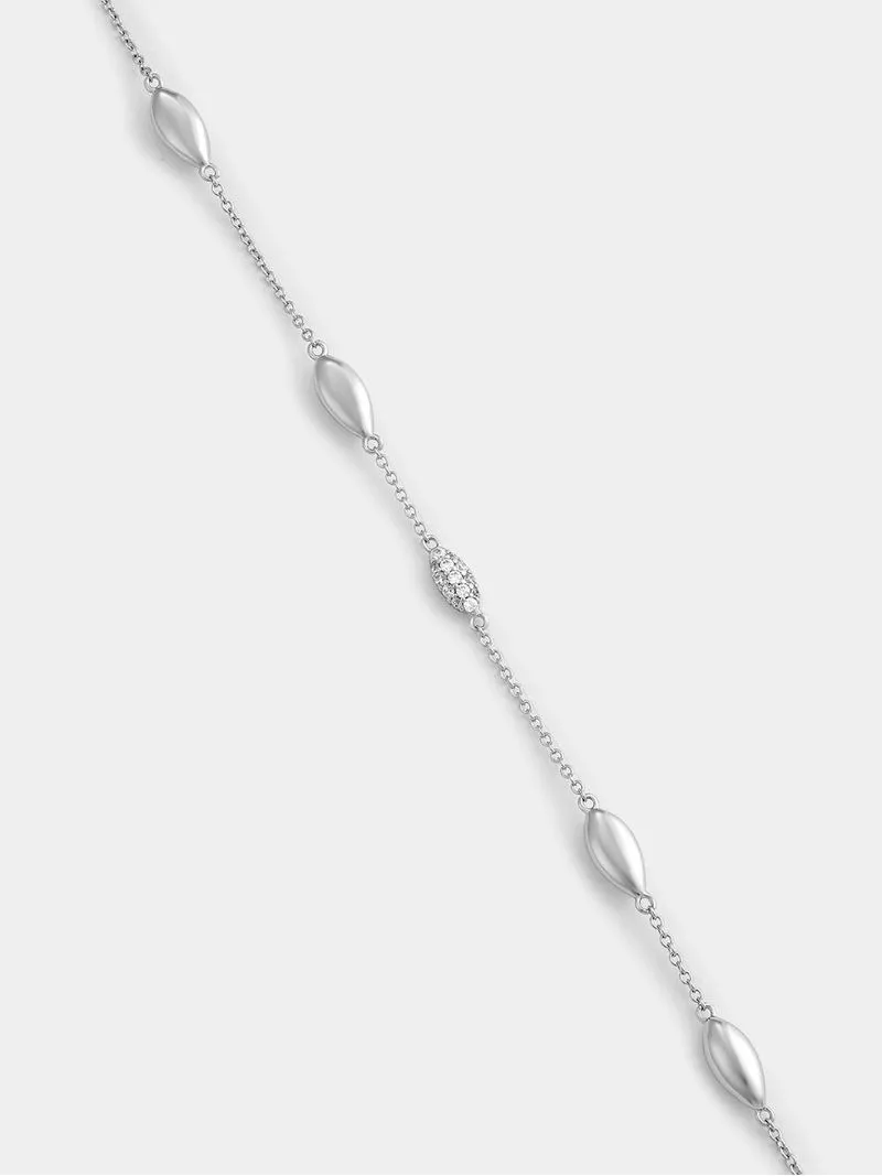 Sterling Silver Polished Marquise Station Bracelet