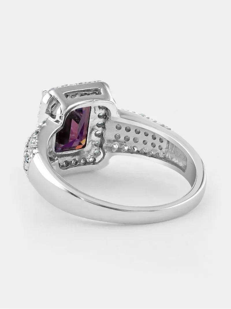 Sterling Silver Mystic Topaz Cubic Zirconia Emerald-Cut Halo Ring