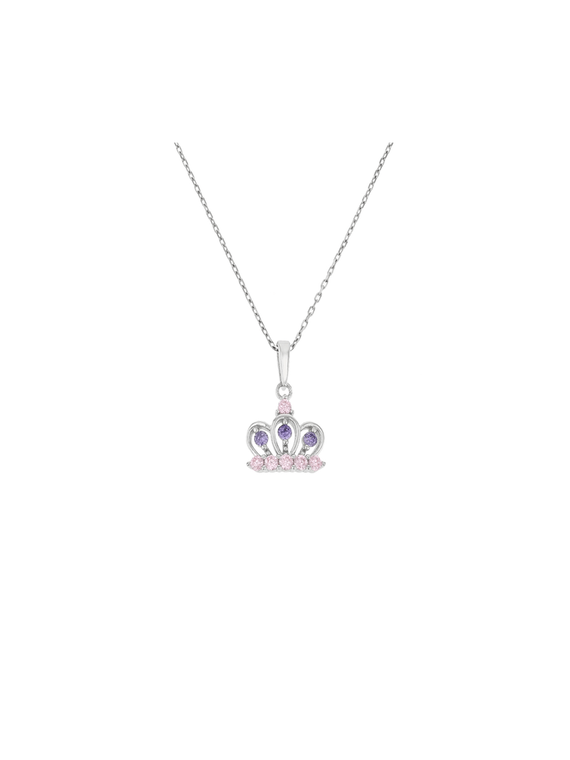 Miss Swiss Sterling Silver Pink & Purple Cubic Zirconia Princess Petite Pendant Necklace