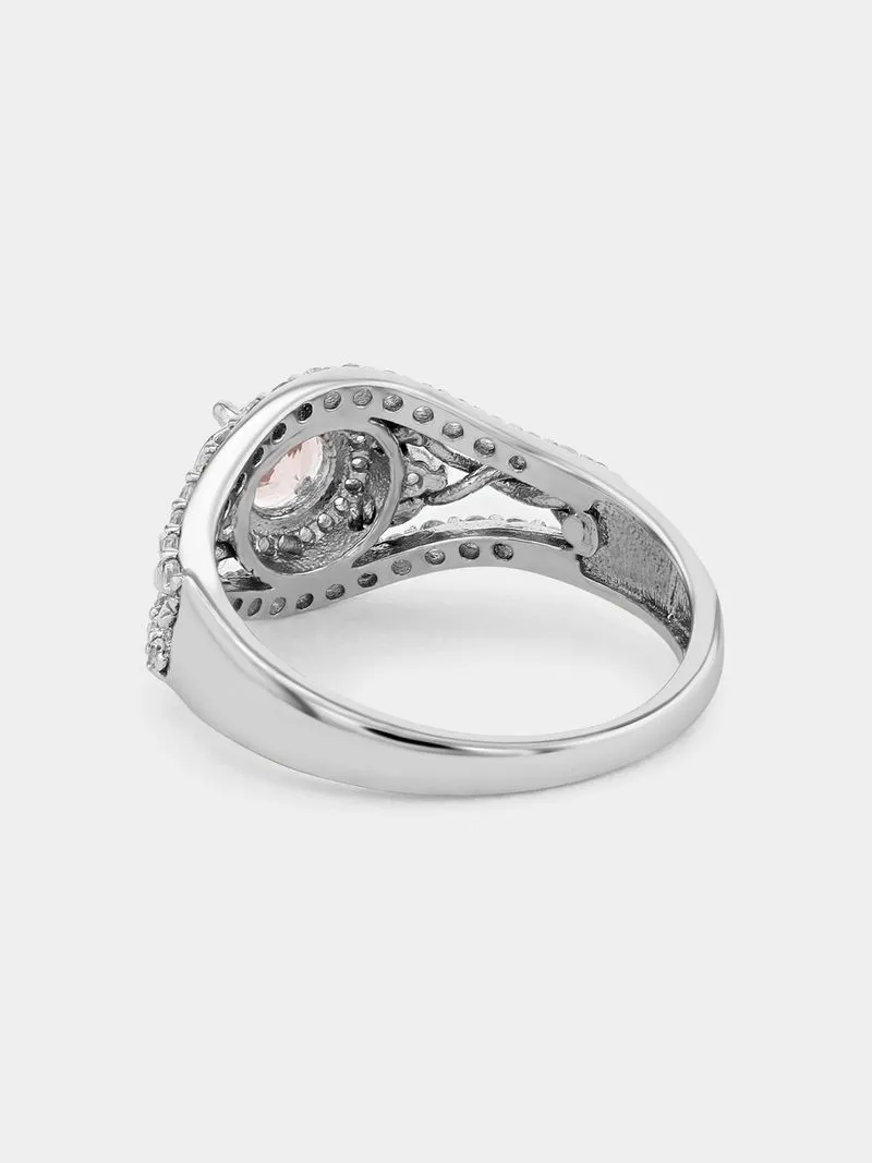 Rose Gold & Sterling Silver Pink Cubic Zirconia Wishbone Ring