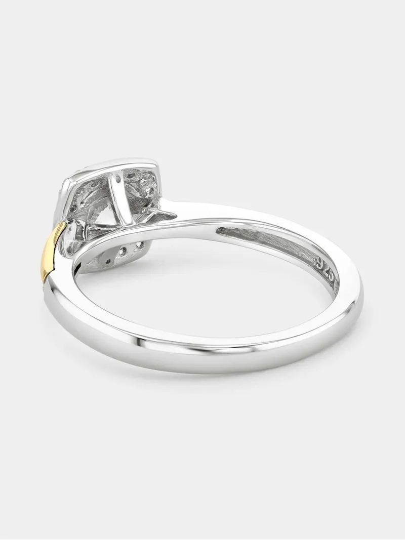 Yellow Gold & Sterling Silver Diamond & Created Sapphire Cushion Ring