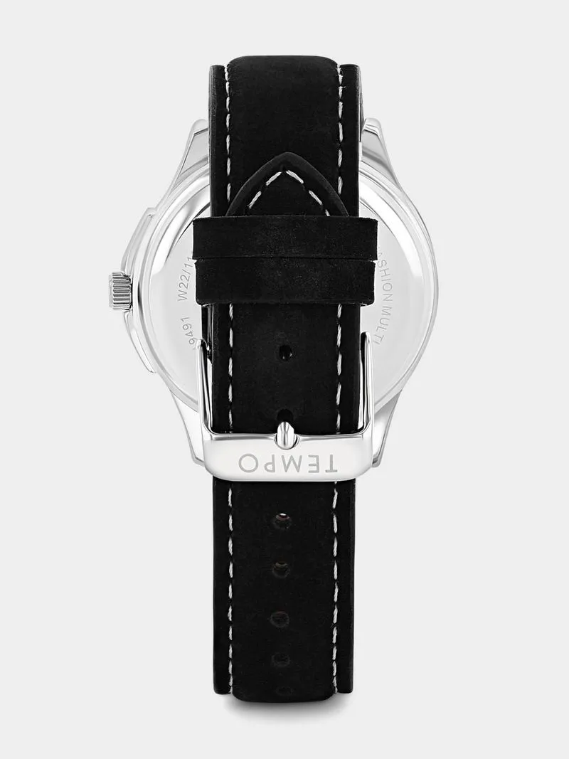 Tempo Black Plated Black Dial Black Leather Watch