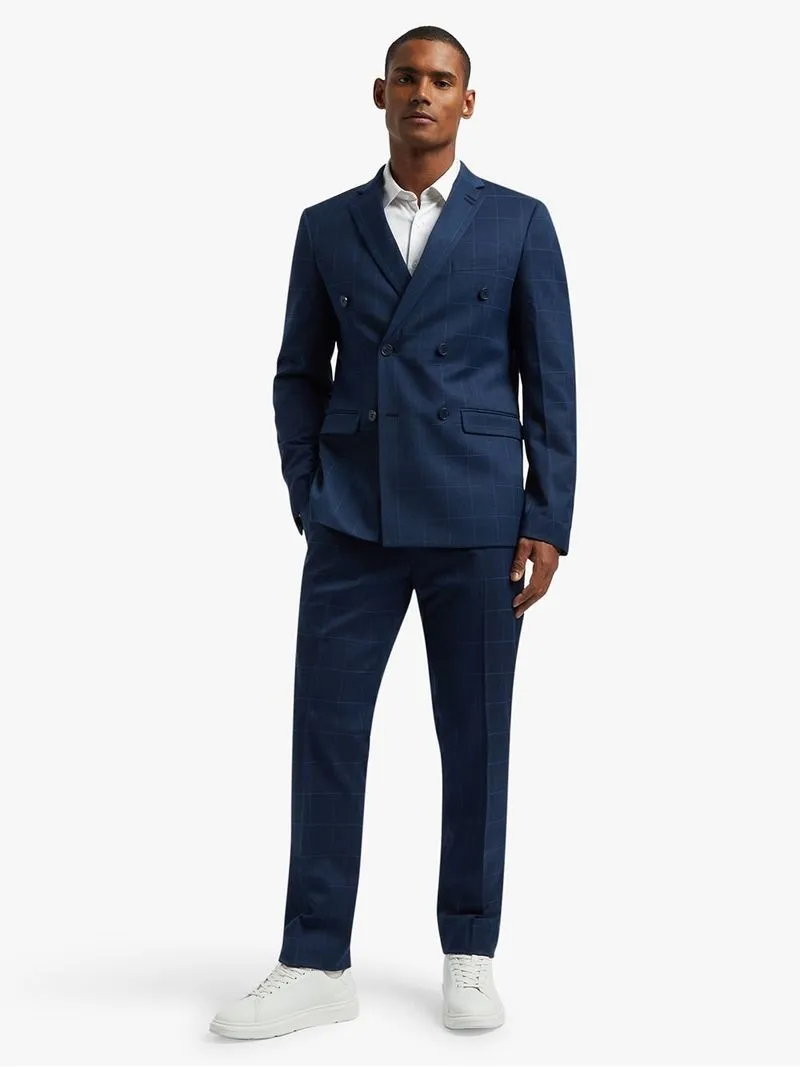 Men's Markham Slim Windowpane Check Navy Suit Trouser
