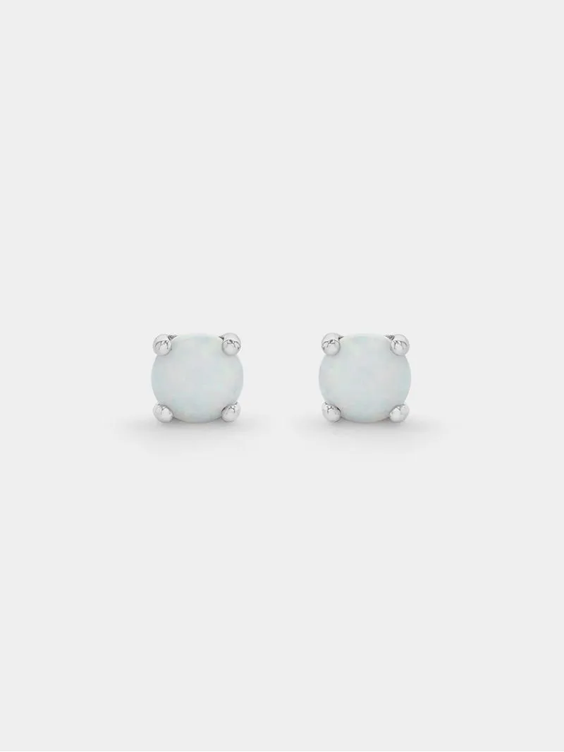 Sterling Silver Diamond & Created Opal Stud Earrings