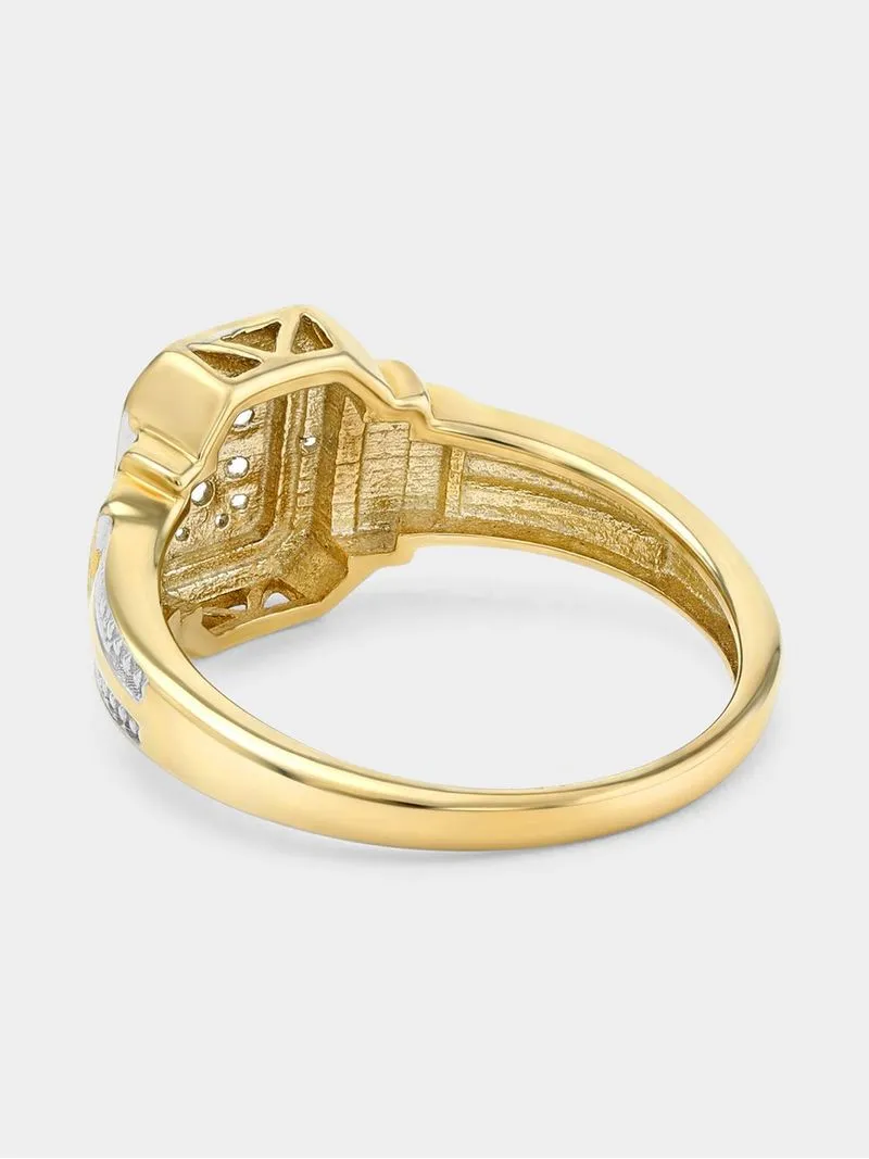 Yellow Gold Diamond & Created Sapphire Rectangular Ring
