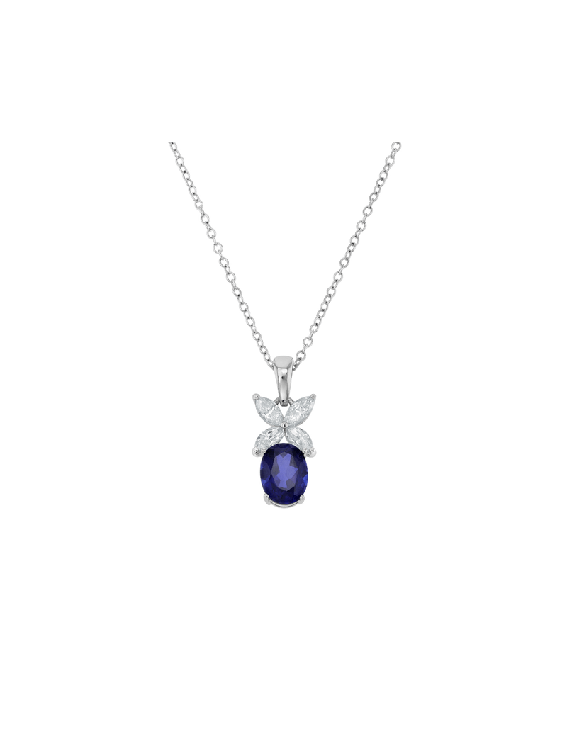 Cheté Sterling Silver Blue & White Cubic Zirconia Women’s Oval Butterfly Pendant