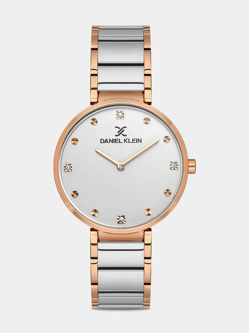 Daniel Klein Rose & Silver Plated White Dial Bracelet Watch