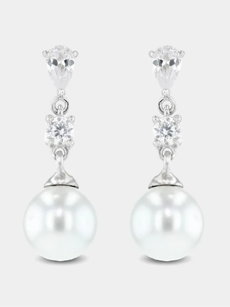 Sterling Silver & Freshwater Pearl Sparkling Drop Earrings