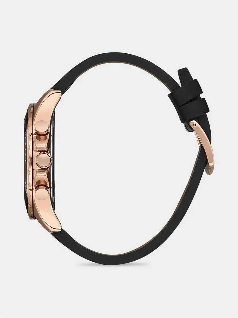 Daniel Klein Rose Plated Black Leather Chronographic Watch