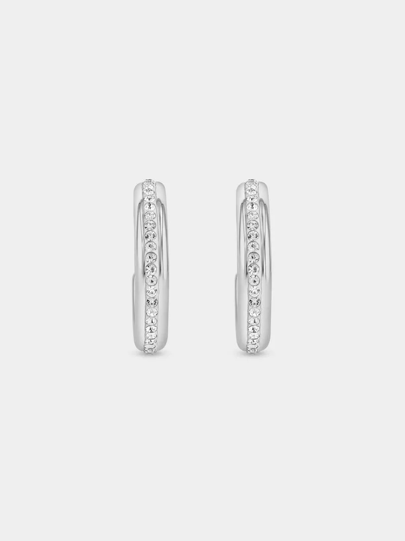Tempo Jewellery Stainless Steel Cubic Zirconia Channel Half Hoop Earrings