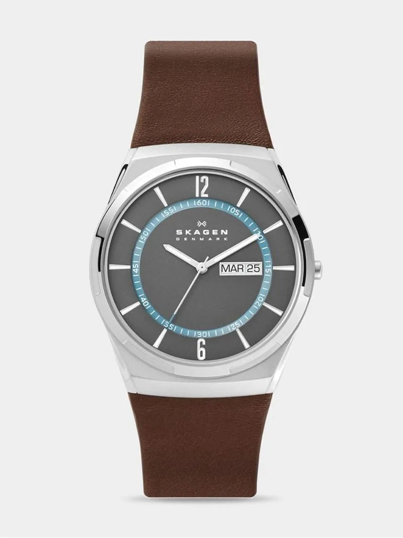 Skagen Men's Melbye Silver Plated Stainless Steel & Brown Leather Watch