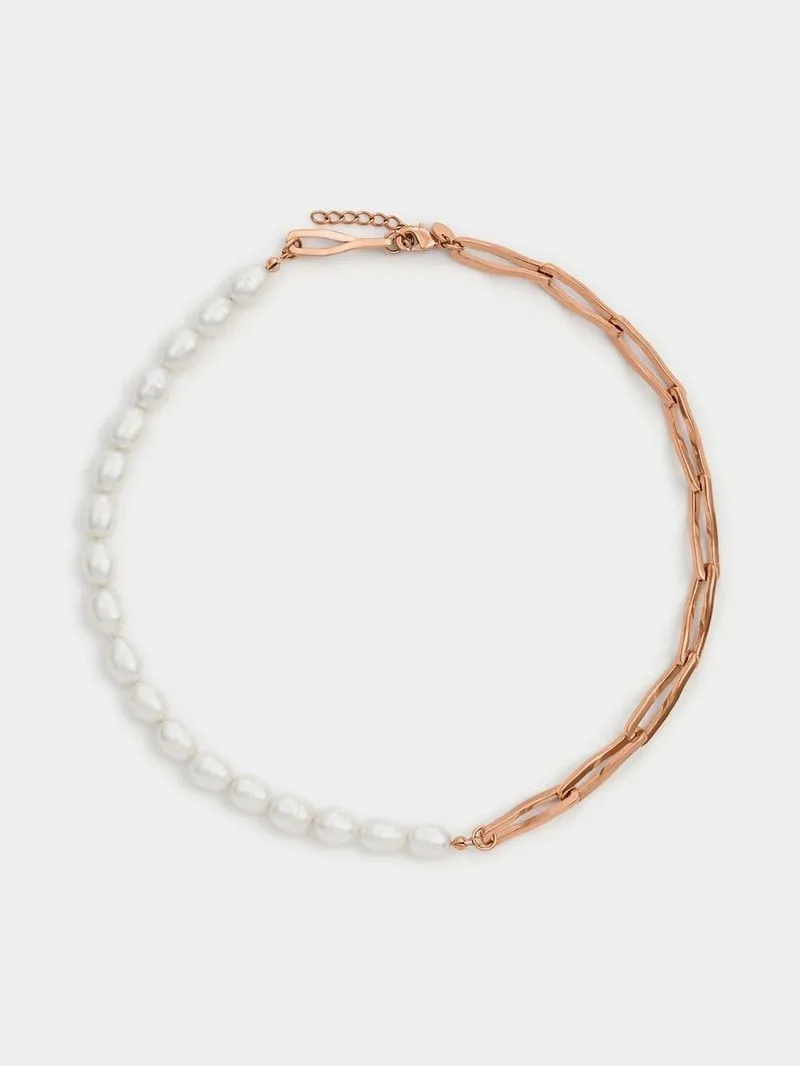 Rose Gold Plated Pearl Women’s Chain Necklace