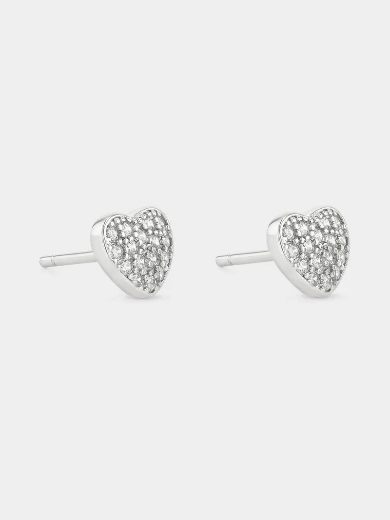 Sterling Silver Cubic Zirconia Puff Heart Stud Earrings