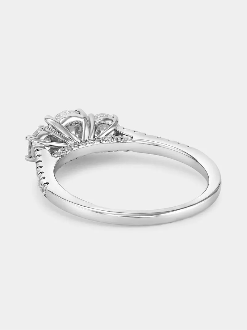 White Gold 1ct Lab Grown Diamond Trilogy Pavé Ring