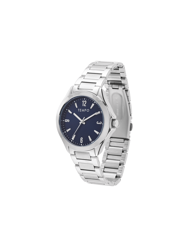 Tempo Men’s Silver Tone & Navy Understated Bracelet Watch