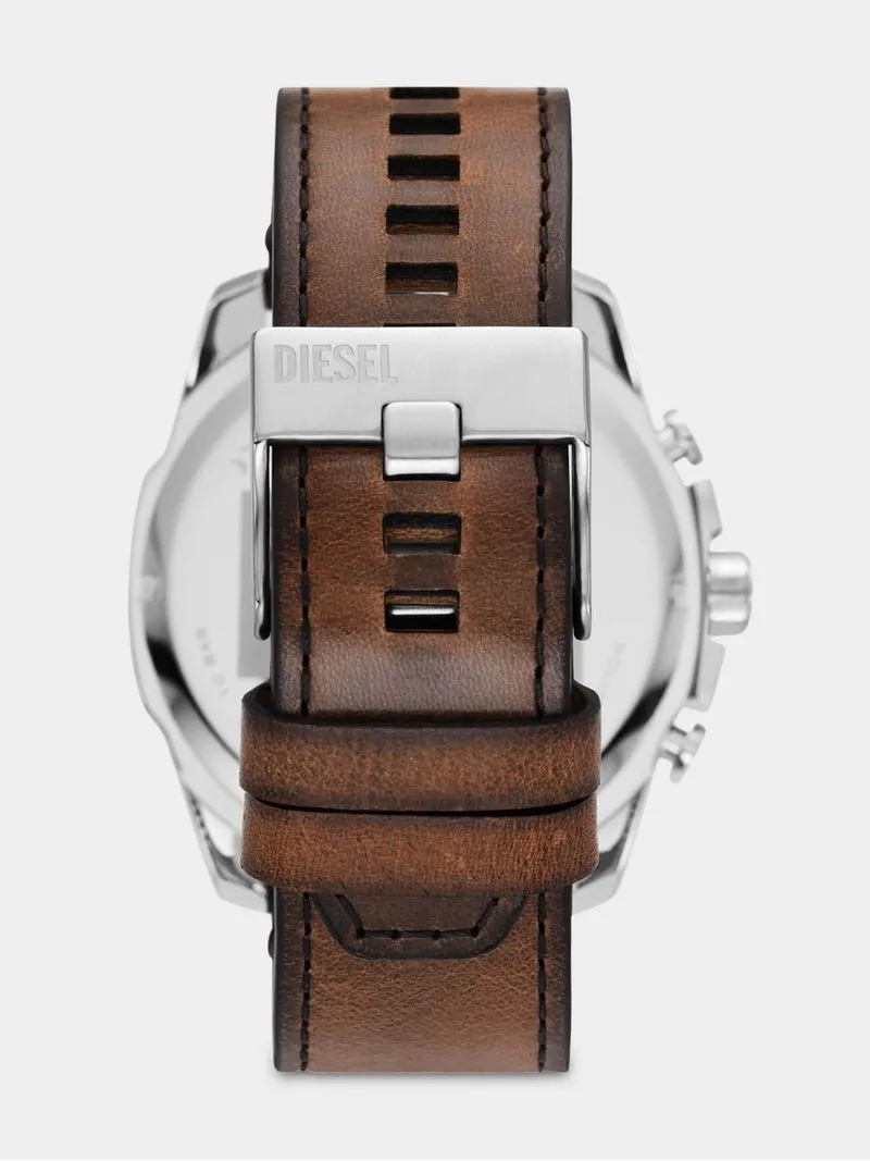 Diesel Mega Chief Blue Dial Brown Leather Chronograph Watch
