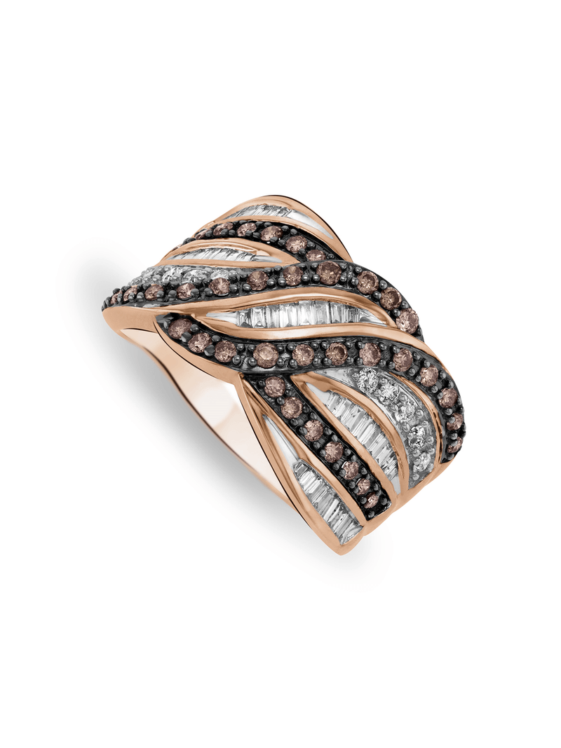 Rose Gold White & Champagne Diamond Twisted Ring