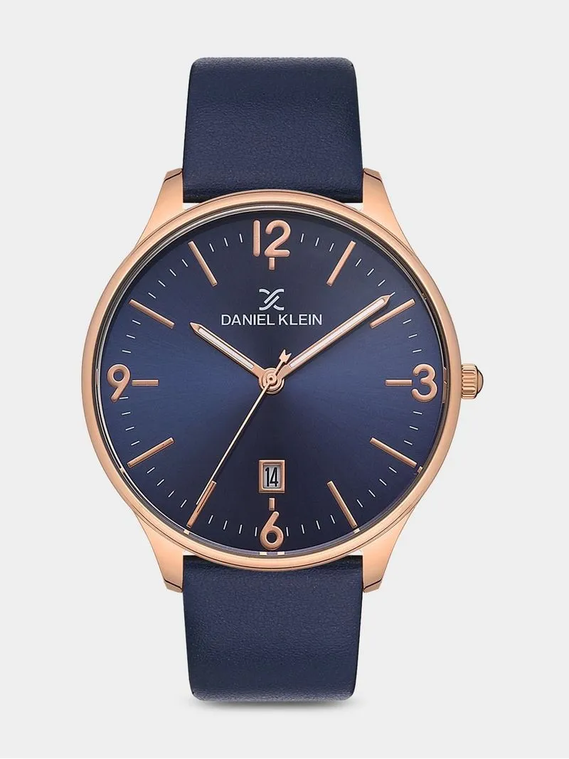 Daniel Klein Rose Plated Blue Dial Blue Leather Watch