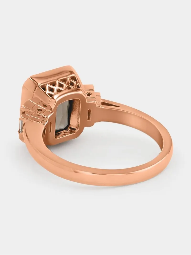 Rose Gold 0.30ct Diamond & Smoky Quartz Emerald-Cut Ring