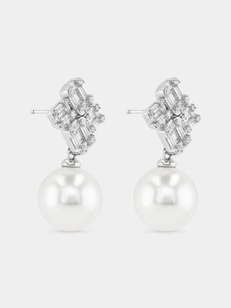 Sterling Silver Shell Pearl & Cubic Zirconia Drop Earrings