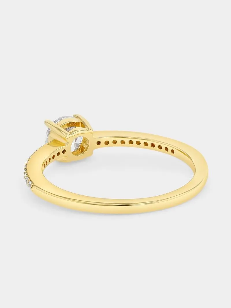 Gold Plated Sterling Silver Cubic Zirconia Oval Solitaire Ring