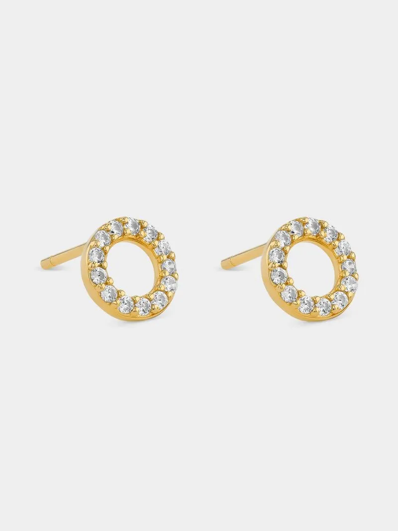 Gold Plated Sterling Silver Cubic Zirconia Circle Stud Earrings