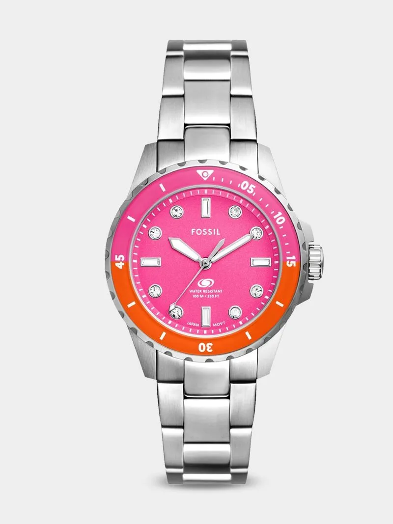 Fossil Blue Pink Dial Stainless Steel Bracelet Watch