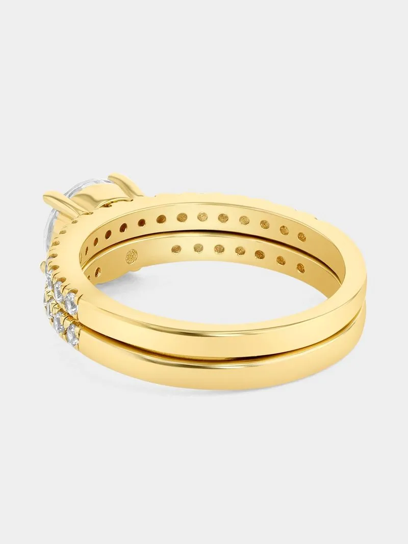 Gold Plated Sterling Silver Cubic Zirconia Round Solitaire Twinset Ring