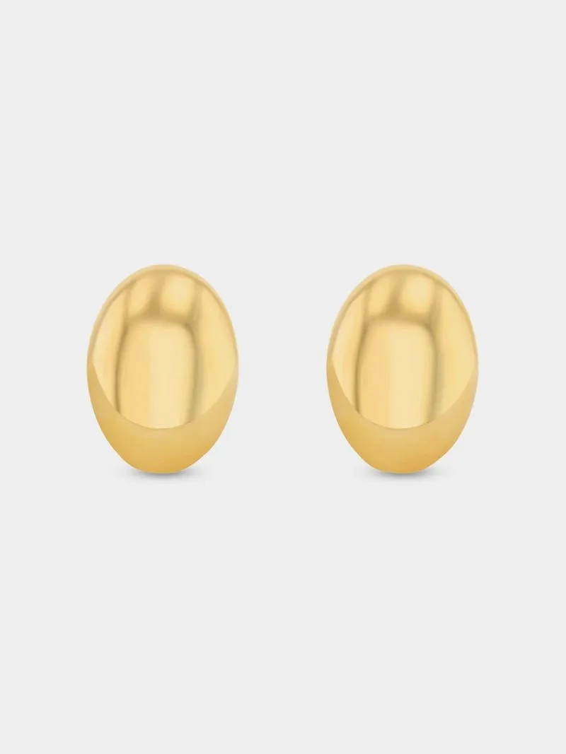 Yellow Gold & Sterling Silver Plain Oval Stud Earrings