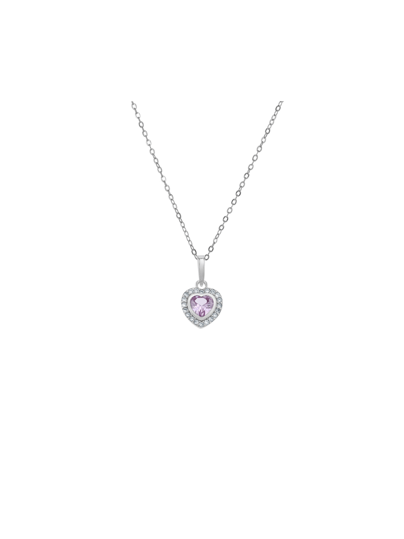 Sterling Silver Pink Cubic Zirconia Kid’s October Birthstone Pendant Necklace