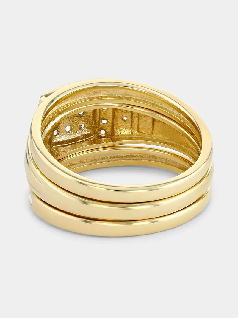 Yellow Gold Diamond& Created Sapphire Cushion Halo Triple Set Ring