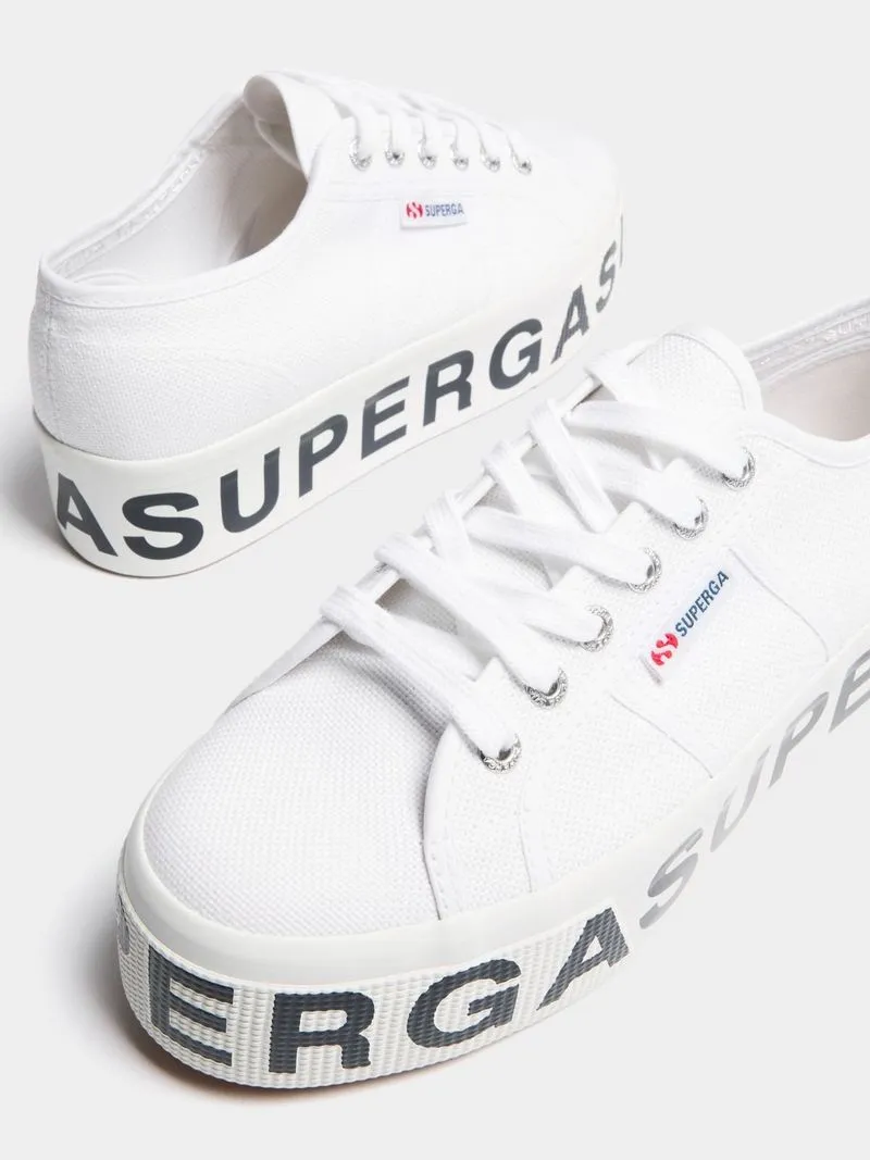 Women's Superga Cotlettering Platform White/Black Shoe