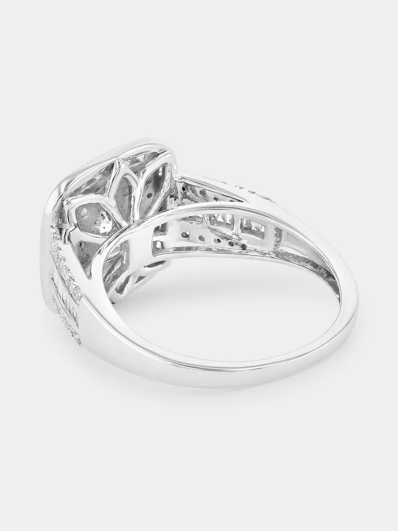 White Gold 1.00ct Diamond Cushion Double Halo Ring